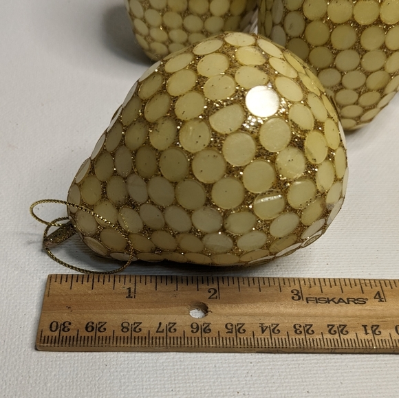 Christmas ornaments pale yellow/gold mosaic 1970's RARE! C11 - Picture 8 of 15